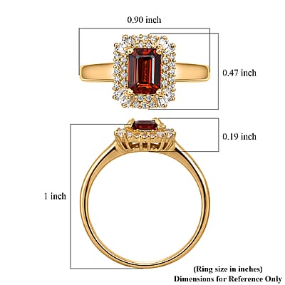 D'Joy Premium Red Zircon and White Zircon 2.10 ctw Imperial Seal Ring in 18K Vermeil Yellow Gold Over Sterling Silver (Size 5.0)