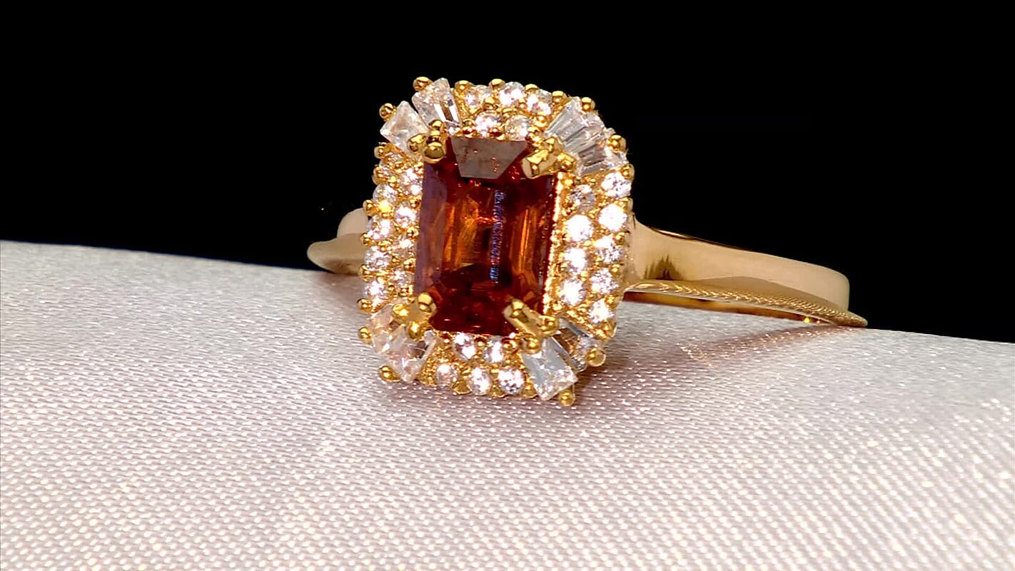 D'Joy Premium Red Zircon, White Zircon Ring in 18K Vermeil YG Over Sterling Silver (Size 10.0) 2.10 ctw