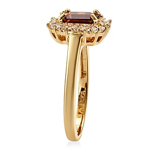 D'Joy Premium Red Zircon and White Zircon 2.10 ctw Imperial Seal Ring in 18K Vermeil Yellow Gold Over Sterling Silver (Size 7.0)