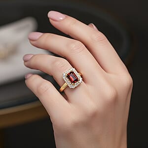 D'Joy Premium Red Zircon and White Zircon 2.10 ctw Imperial Seal Ring in 18K Vermeil Yellow Gold Over Sterling Silver (Size 8.0)