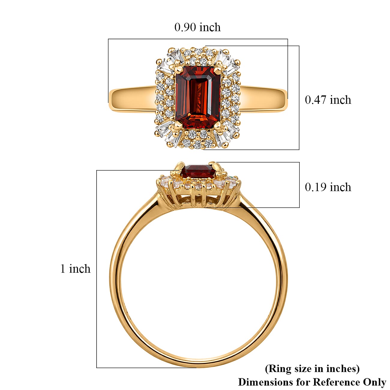 D'Joy Premium Red Zircon and White Zircon 2.10 ctw Imperial Seal Ring in 18K Vermeil Yellow Gold Over Sterling Silver (Size 8.0)
