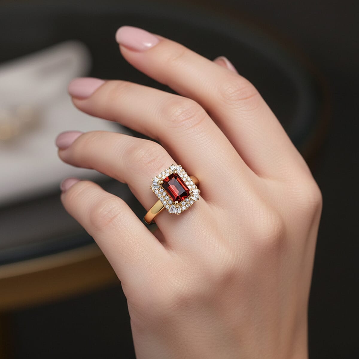 D'Joy Premium Red Zircon and White Zircon 2.10 ctw Imperial Seal Ring in 18K Vermeil Yellow Gold Over Sterling Silver (Size 9.0) image number 2