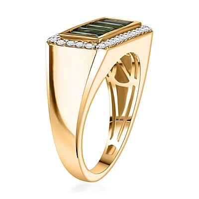  D'Joy Premium Monte Belo Indicolite and Moissanite 2.10 ctw Victory Frame Men's Ring in 18K Vermeil Yellow Gold Over Sterling Silver (Size 10.0)