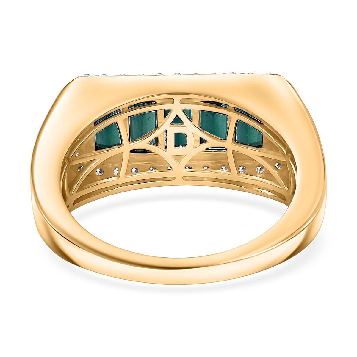 Doorbuster D'Joy AAA Monte Belo Indicolite, Moissanite Victory Frame Men's Ring in 18K Vermeil YG Over Sterling Silver (Size 10.0) 2.40 ctw image number 4