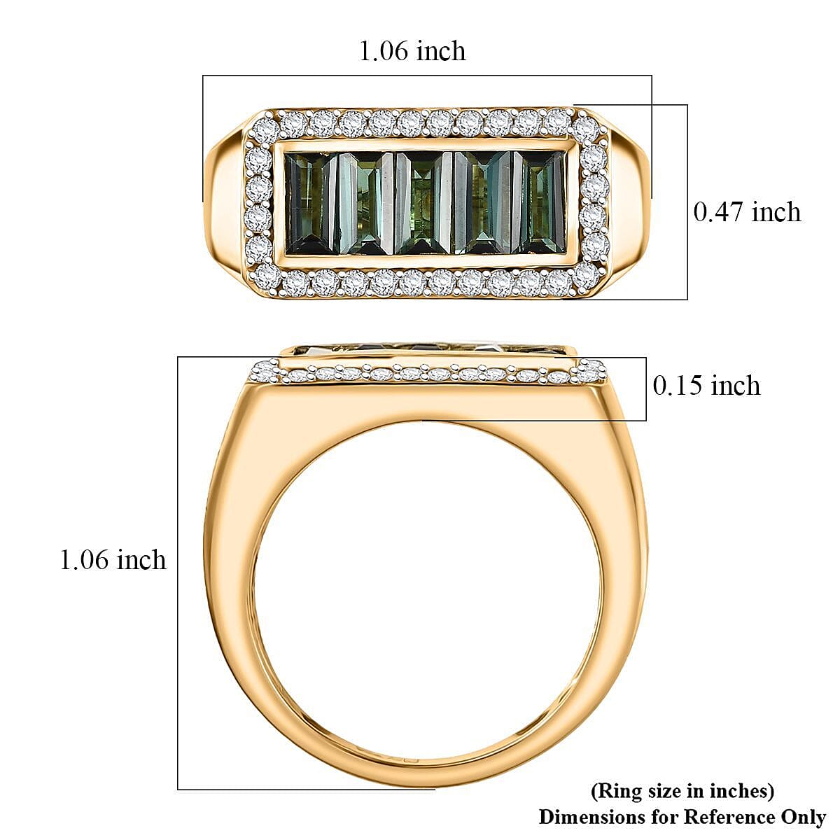 Doorbuster D'Joy AAA Monte Belo Indicolite, Moissanite Victory Frame Men's Ring in 18K Vermeil YG Over Sterling Silver (Size 10.0) 2.40 ctw image number 5