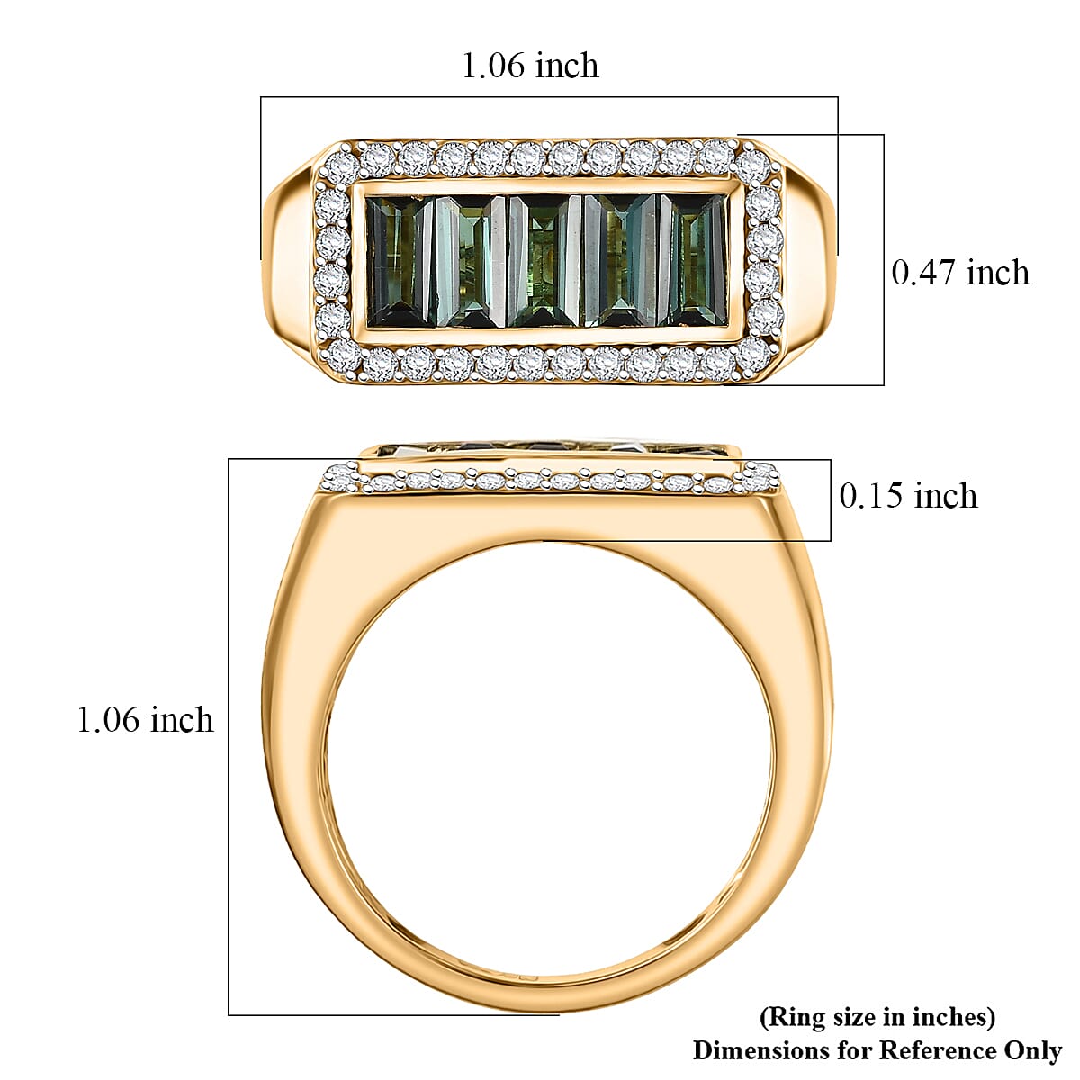 Doorbuster D'Joy Premium Monte Belo Indicolite and Moissanite 2.10 ctw Victory Frame Men's Ring in 18K Vermeil Yellow Gold Over Sterling Silver (Size 11.0) image number 5