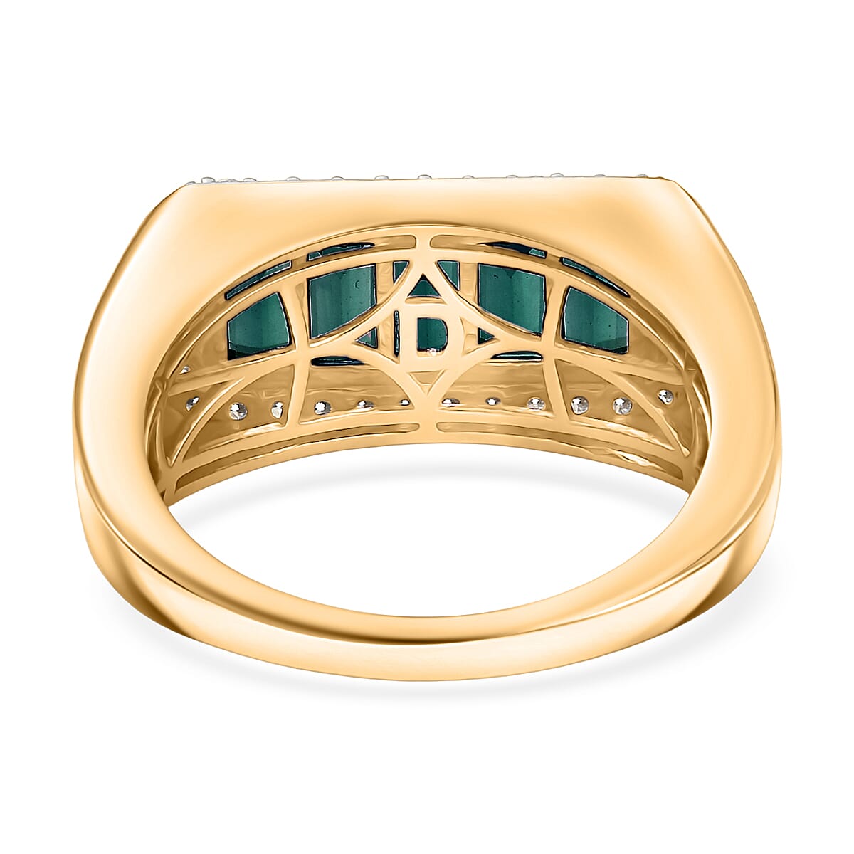 Doorbuster D'Joy Premium Monte Belo Indicolite and Moissanite 2.10 ctw Victory Frame Men's Ring in 18K Vermeil Yellow Gold Over Sterling Silver (Size 14.0) image number 4