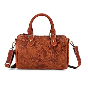 La Marey Orange & Red Herringbone Pattern Genuine Leather Crossbody Bag with Shoulder Strap