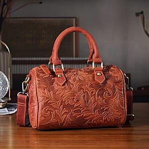 La Marey Orange & Red Herringbone Pattern Genuine Leather Crossbody Bag with Shoulder Strap