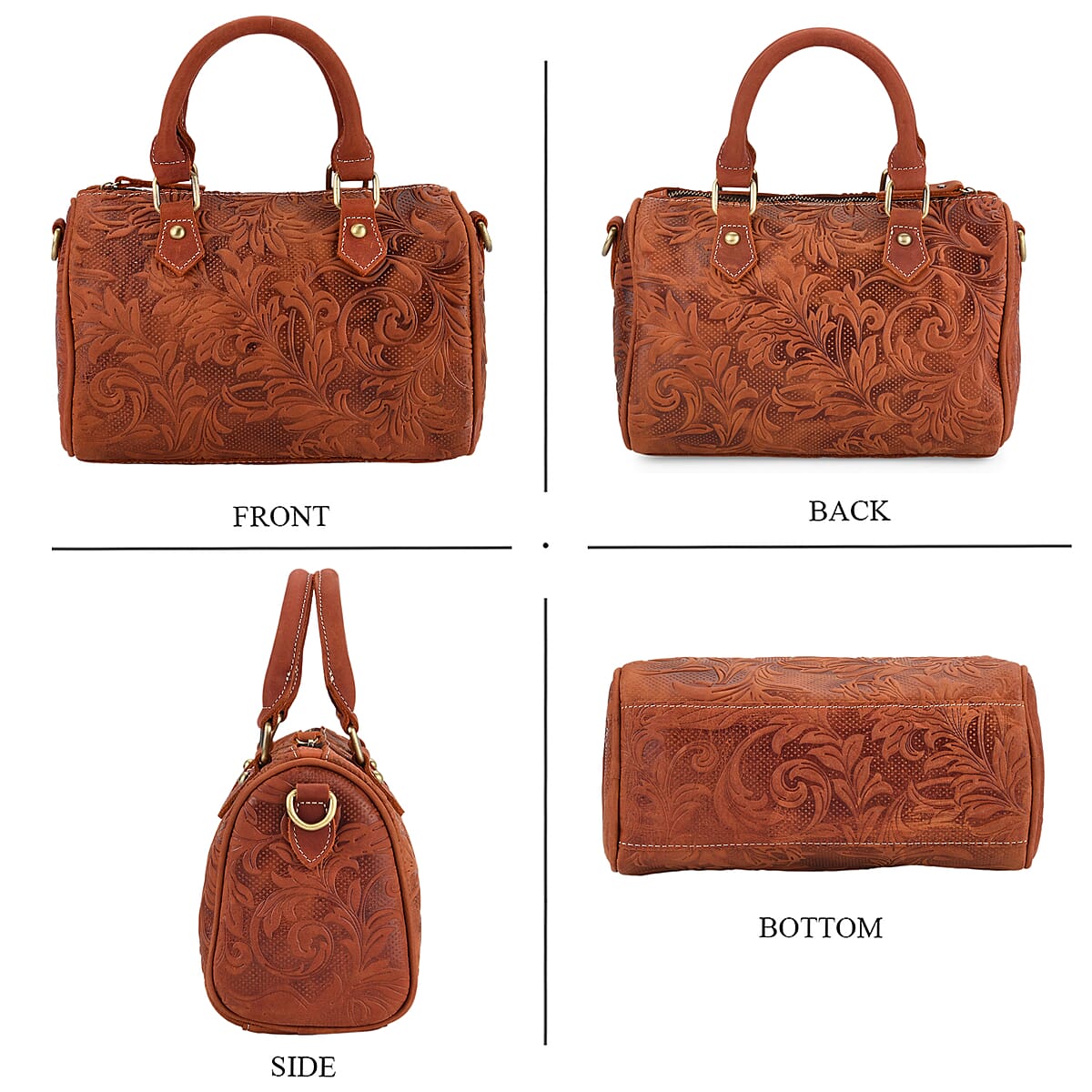 La Marey Orange & Red Herringbone Pattern Genuine Leather Crossbody Bag with Shoulder Strap image number 4