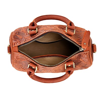 La Marey Orange & Red Herringbone Pattern Genuine Leather Crossbody Bag with Shoulder Strap