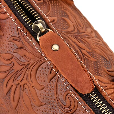 La Marey Orange & Red Herringbone Pattern Genuine Leather Crossbody Bag with Shoulder Strap