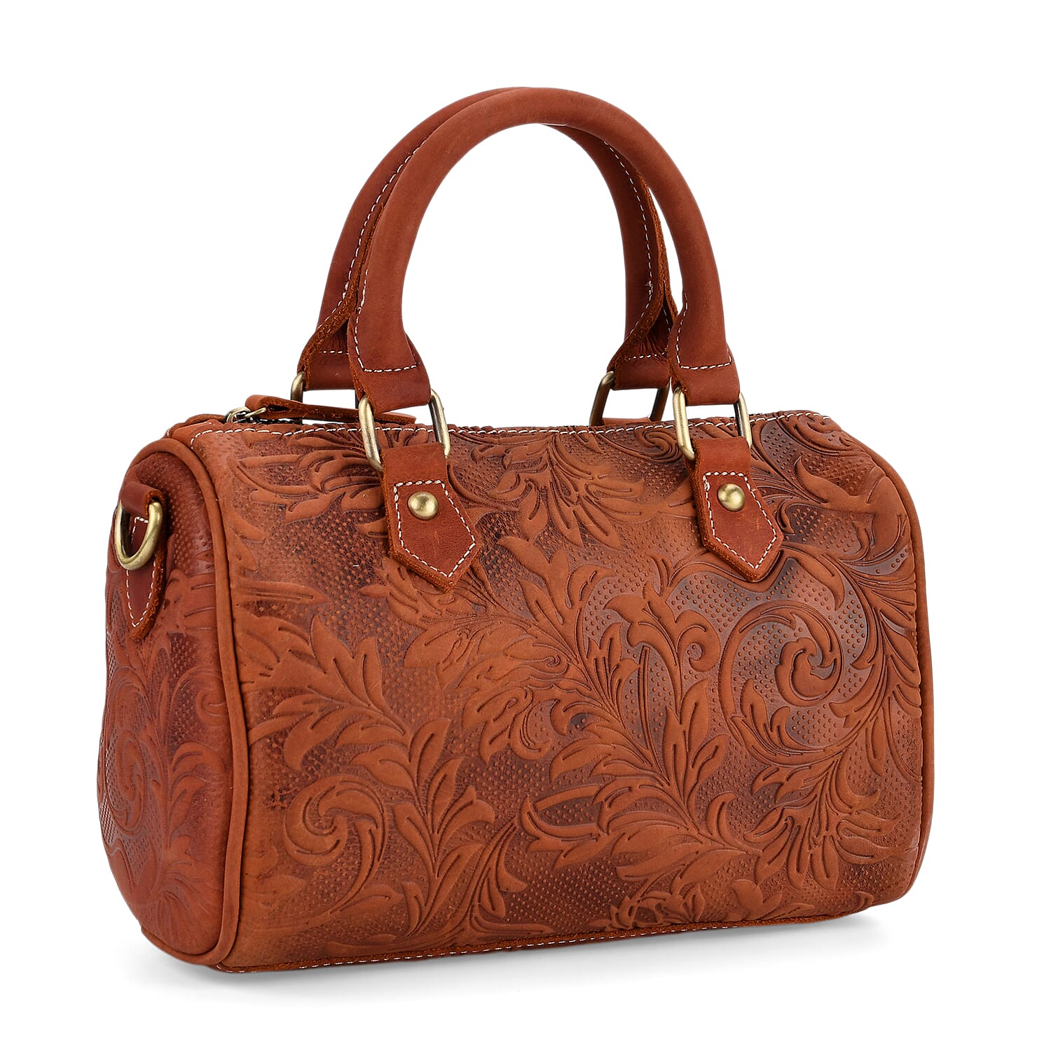 La Marey Orange & Red Herringbone Pattern Genuine Leather Crossbody Bag with Shoulder Strap