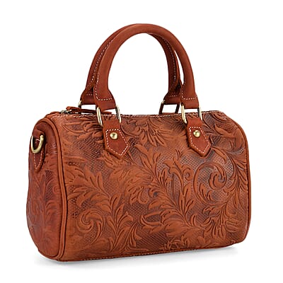 La Marey Orange & Red Herringbone Pattern Genuine Leather Crossbody Bag with Shoulder Strap