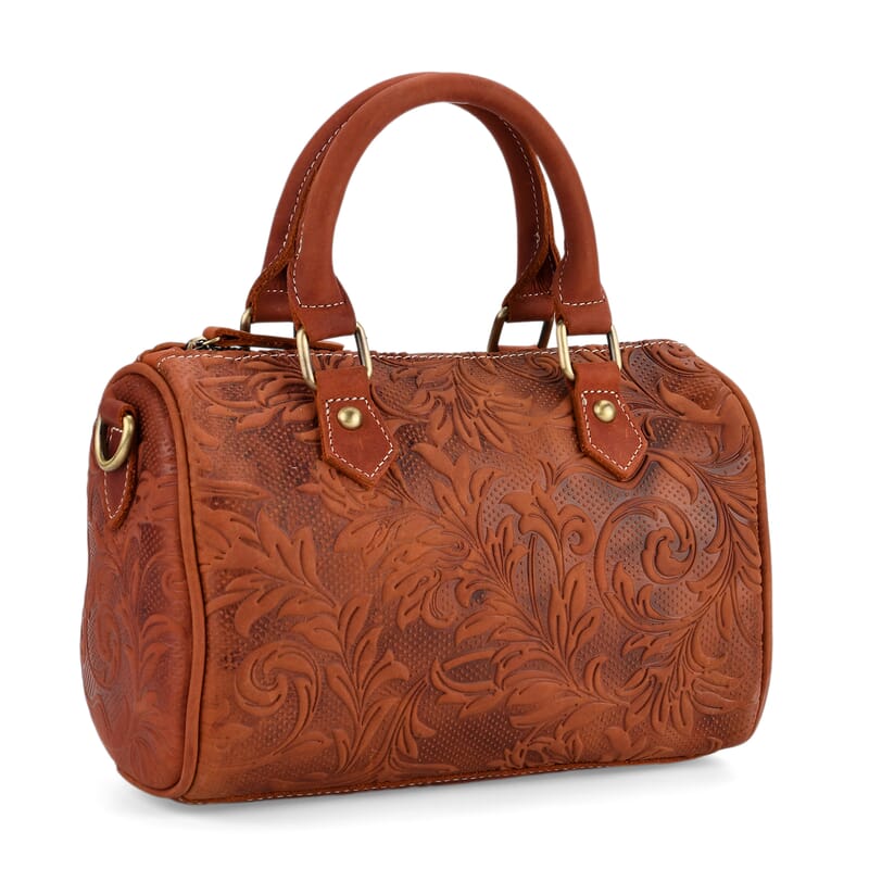 La Marey Orange & Red Herringbone Pattern Genuine Leather Crossbody Bag with Shoulder Strap