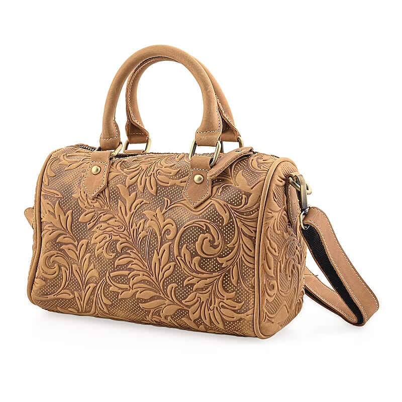 La Marey Yellow Herringbone Pattern Genuine Leather Crossbody Bag with Shoulder Strap
