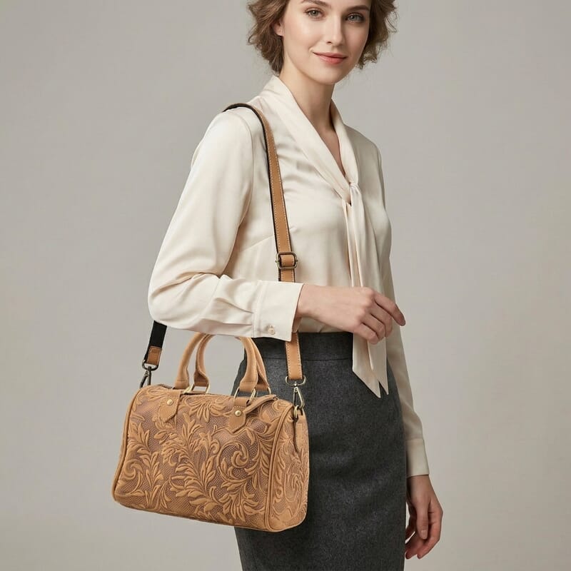 La Marey Yellow Herringbone Pattern Genuine Leather Crossbody Bag with Shoulder Strap