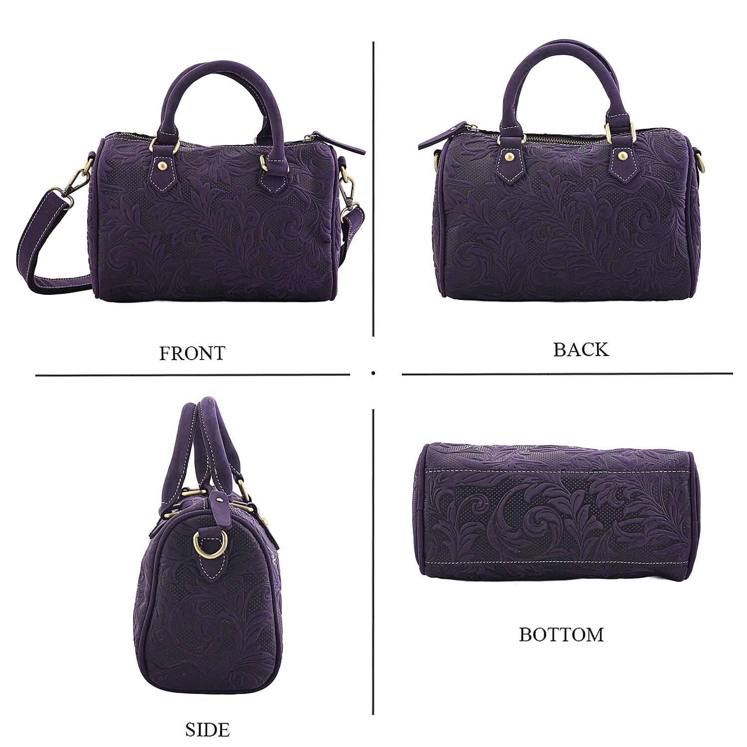 La Marey Purple Herringbone Pattern Genuine Leather Crossbody Bag with Shoulder Strap