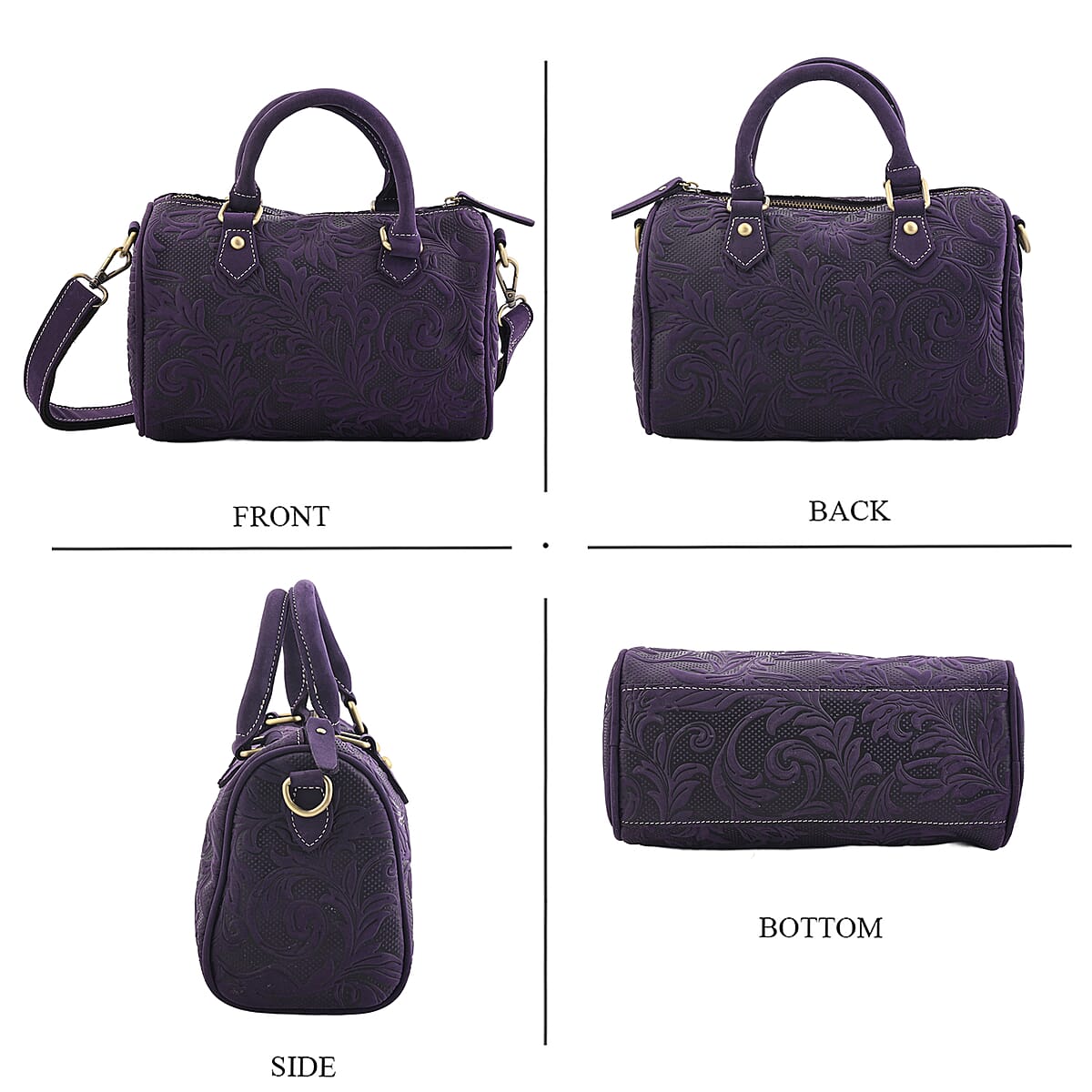 La Marey Purple Herringbone Pattern Genuine Leather Crossbody Bag with Shoulder Strap image number 5