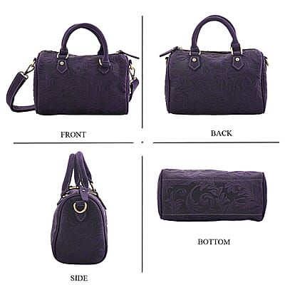 La Marey Purple Herringbone Pattern Genuine Leather Crossbody Bag with Shoulder Strap