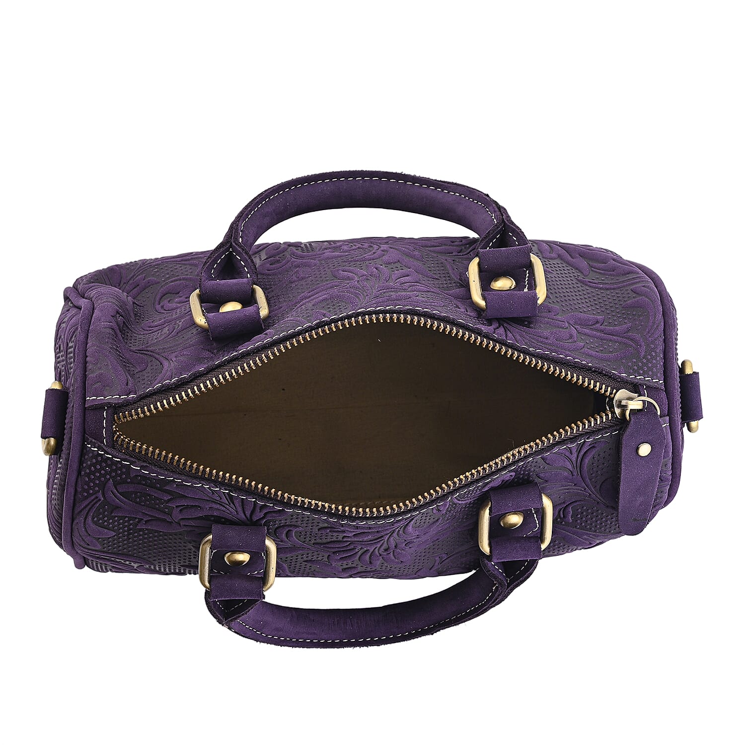 La Marey Purple Herringbone Pattern Genuine Leather Crossbody Bag with Shoulder Strap