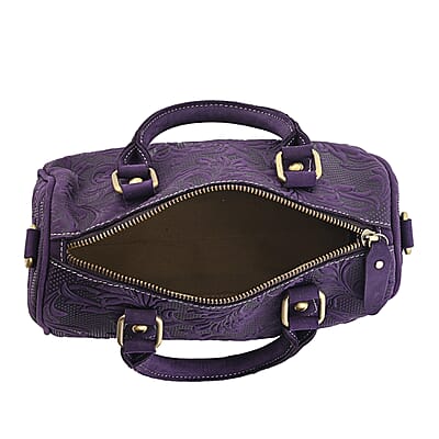 La Marey Purple Herringbone Pattern Genuine Leather Crossbody Bag with Shoulder Strap