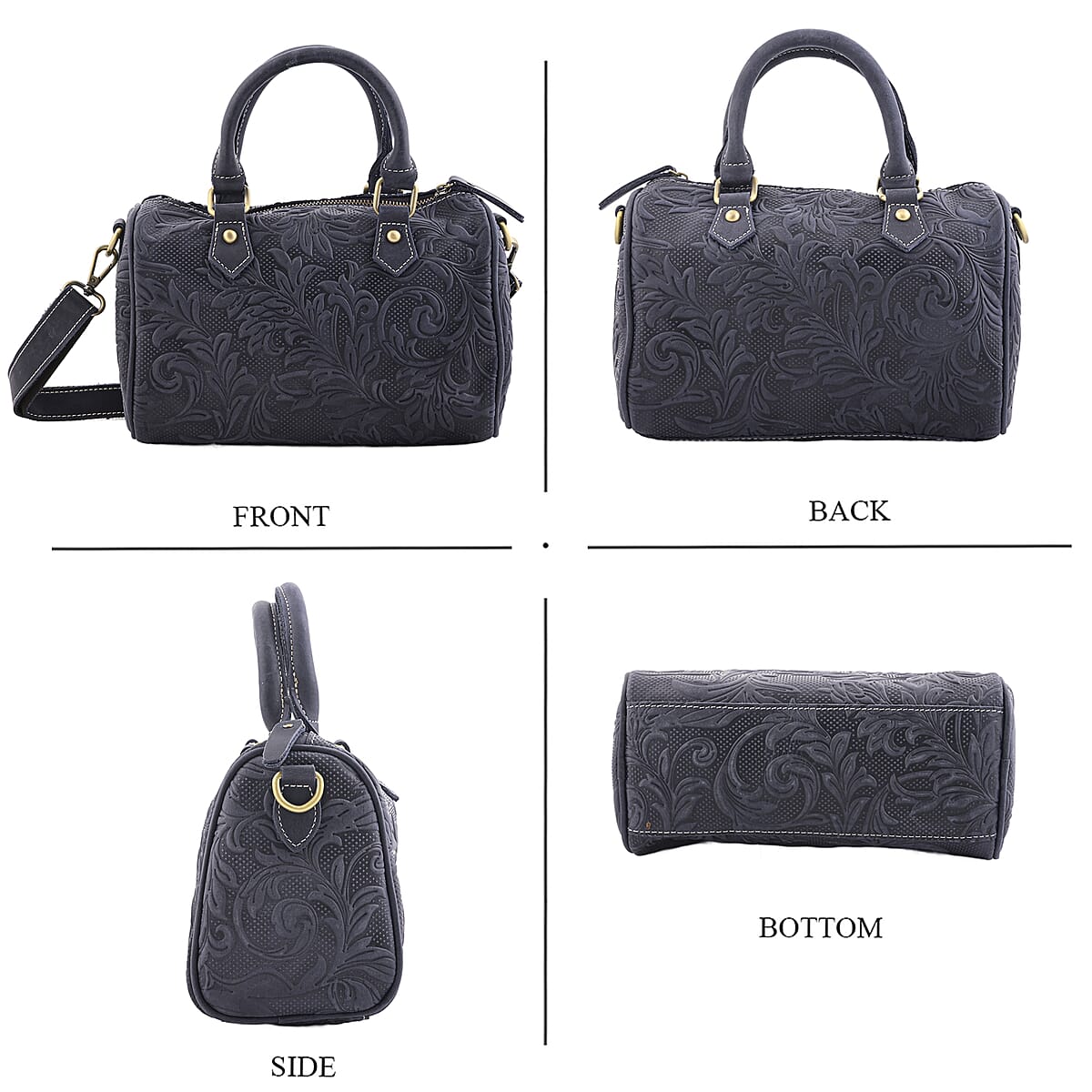 La Marey Blue Herringbone Pattern Genuine Leather Crossbody Bag with Shoulder Strap image number 5