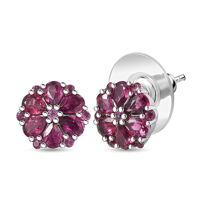 D'Joy Orissa Rhodolite Garnet 2.90 ctw Earrings in Platinum Over Sterling Silver