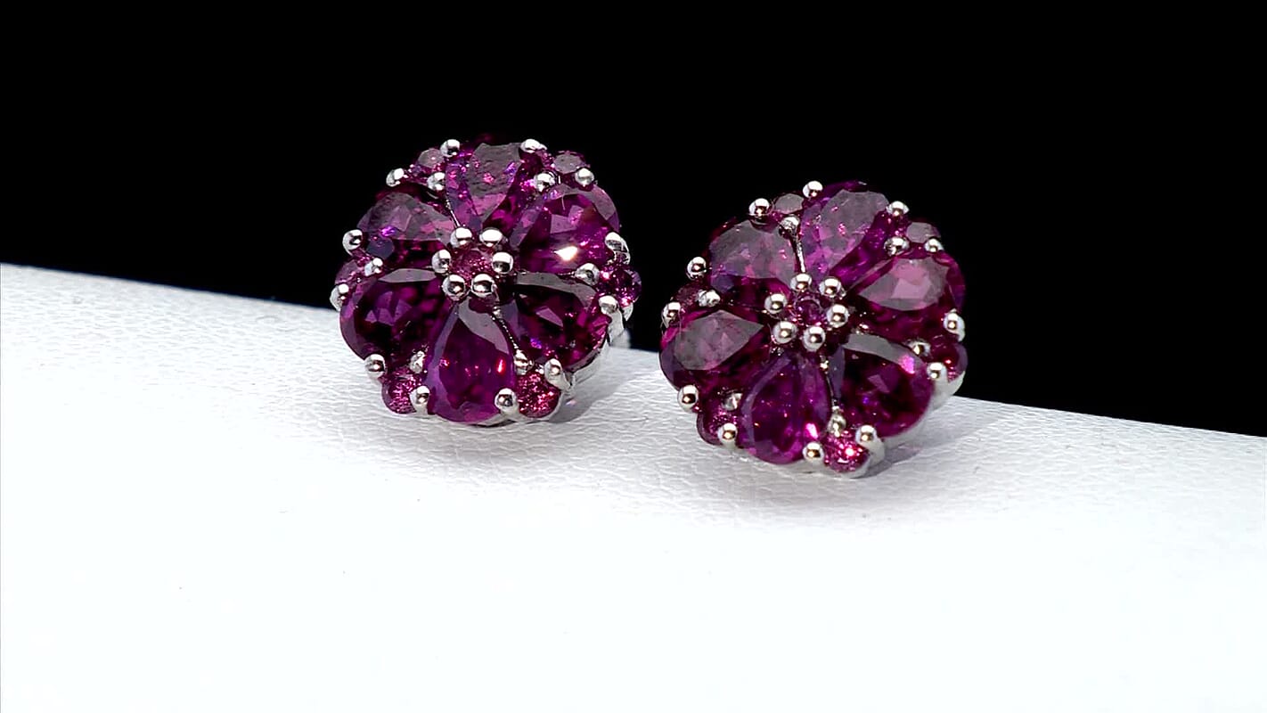 D'Joy Orissa Rhodolite Garnet 2.90 ctw Earrings in Platinum Over Sterling Silver