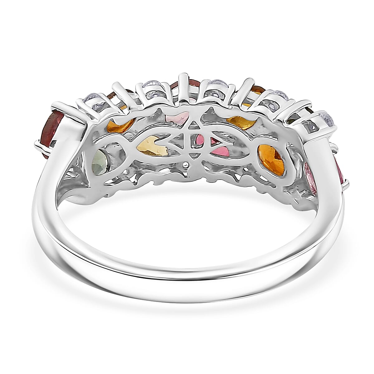 D'Joy  Multi-Tourmaline, White Zircon Ring in Rhodium Over Sterling Silver 2.10 ctw (Size 10.0)