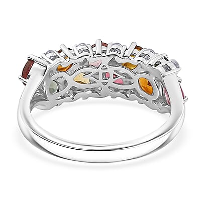 D'Joy  Multi-Tourmaline, White Zircon Ring in Rhodium Over Sterling Silver 2.10 ctw (Size 10.0)