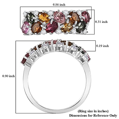 D'Joy  Multi-Tourmaline, White Zircon Ring in Rhodium Over Sterling Silver 2.10 ctw (Size 10.0)
