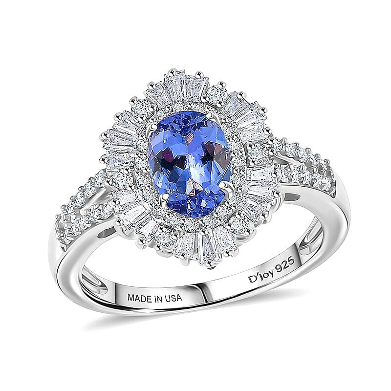 D'Joy Tanzanite, Moissanite Ring in Rhodium Over Sterling Silver 2.15 ctw (Size 10.0)