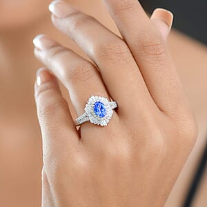 D'Joy Tanzanite, Moissanite Ring in Rhodium Over Sterling Silver 2.15 ctw (Size 10.0)