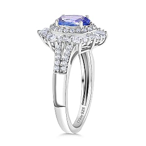 D'Joy Tanzanite, Moissanite Ring in Rhodium Over Sterling Silver 2.15 ctw (Size 10.0)