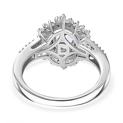 D'Joy Tanzanite, Moissanite Ring in Rhodium Over Sterling Silver 2.15 ctw (Size 10.0)
