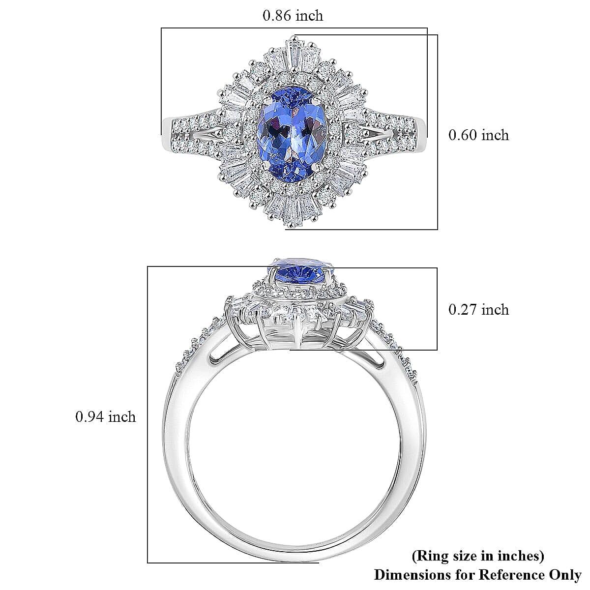 D'Joy Tanzanite, Moissanite Ring in Rhodium Over Sterling Silver 2.15 ctw (Size 10.0)
