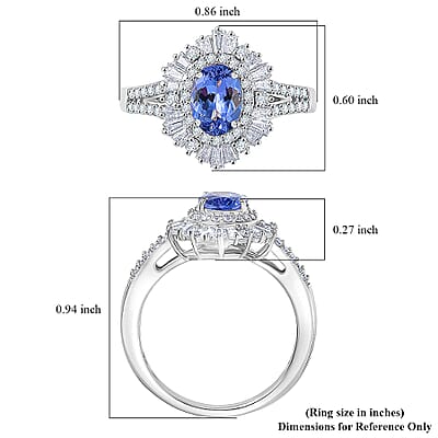 D'Joy Tanzanite, Moissanite Ring in Rhodium Over Sterling Silver 2.15 ctw (Size 10.0)