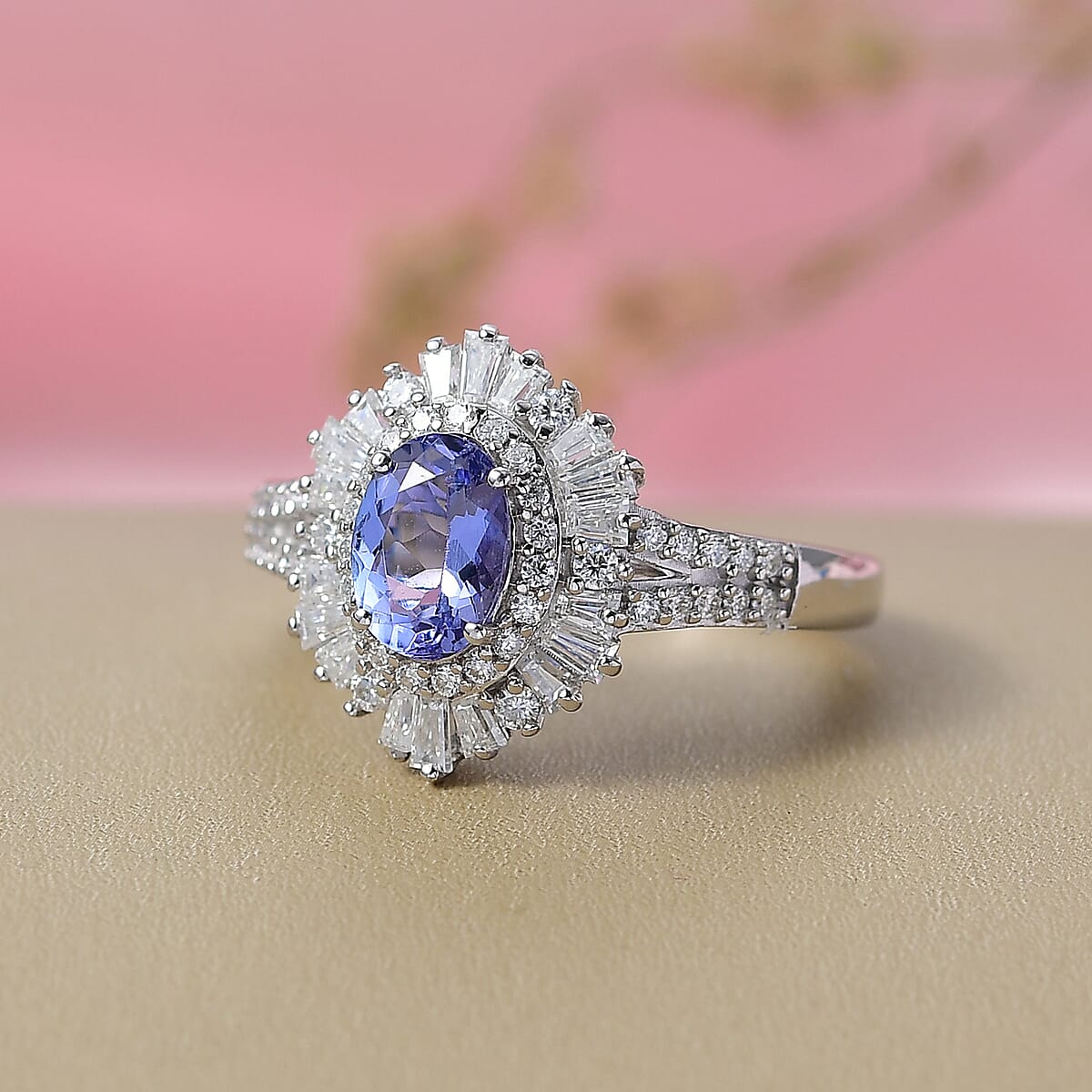 Doorbuster D'Joy Premium Tanzanite and Moissanite 2.00 ctw Celestial Radiance Ring in Rhodium Over Sterling Silver (Size 11.0) image number 1