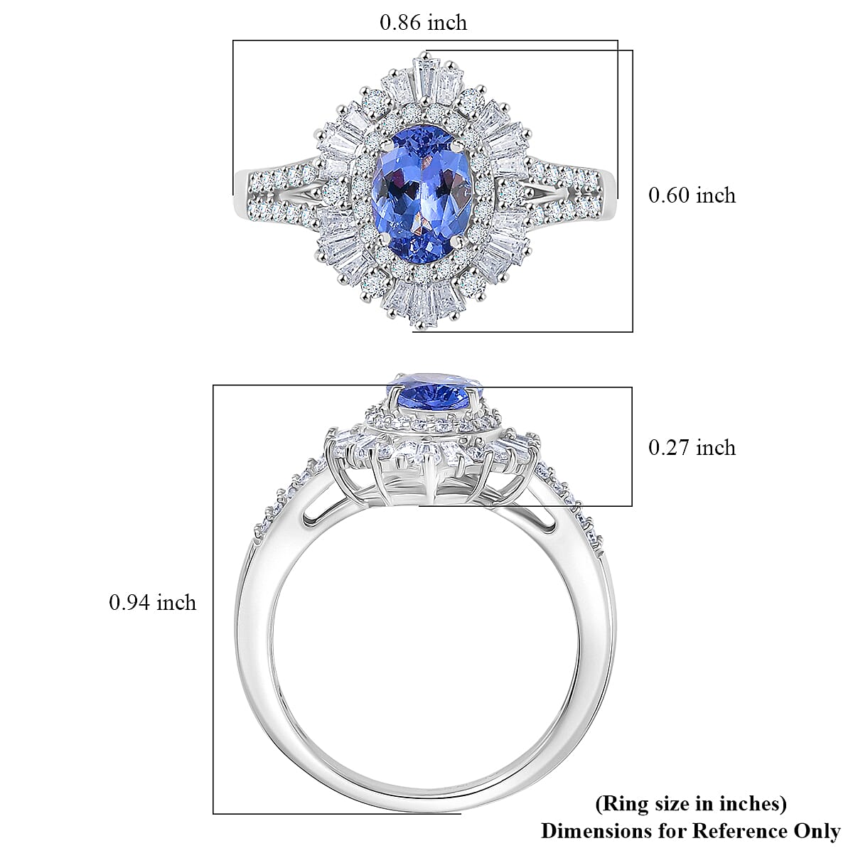 D'Joy Tanzanite, Moissanite Ring in Rhodium Over Sterling Silver 2.15 ctw (Size 5.0)
