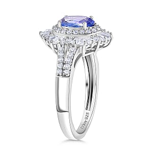 D'Joy Tanzanite, Moissanite Ring in Rhodium Over Sterling Silver 2.15 ctw (Size 7.0)