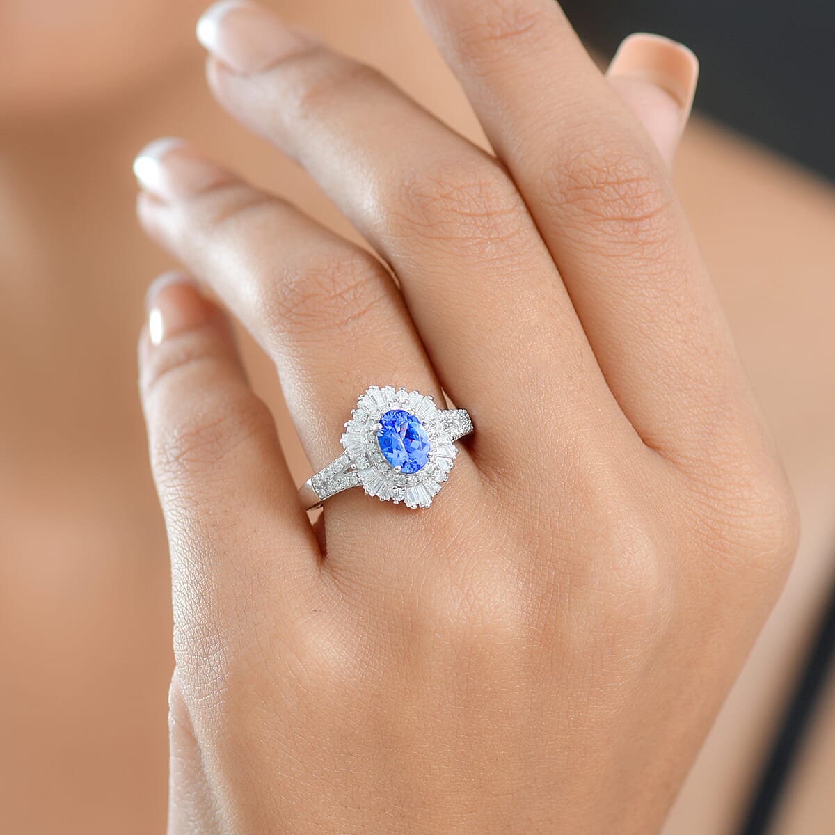 Doorbuster D'Joy Premium Tanzanite and Moissanite 2.00 ctw Celestial Radiance Ring in Rhodium Over Sterling Silver (Size 8.0) image number 2