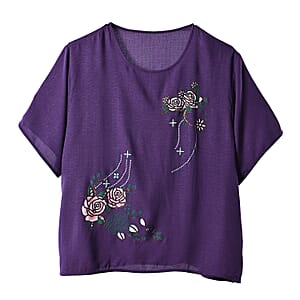 La Marey Purple Floral Short Sleeve Top and Wide Leg Pants- One Size Fits Most