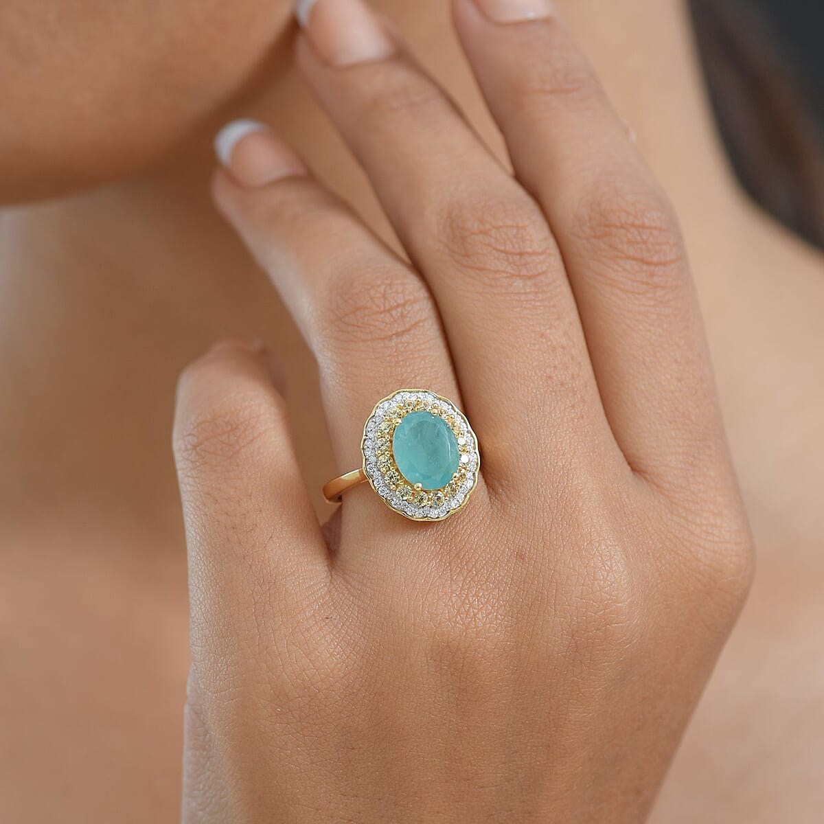 D'Joy Premium Grandidierite and Multi Gemstone 3.75 ctw Regal Harmony Ring in 18K Vermeil Yellow Gold Over Sterling Silver (Size 10.0) image number 2