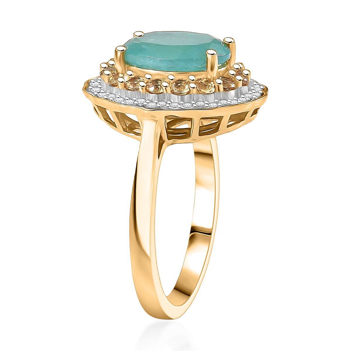 D'Joy Premium Grandidierite and Multi Gemstone 3.75 ctw Regal Harmony Ring in 18K Vermeil Yellow Gold Over Sterling Silver (Size 10.0) image number 3