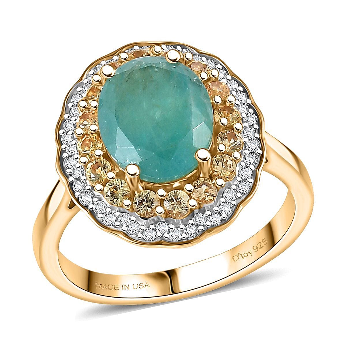 D'Joy Premium Grandidierite and Multi Gemstone 3.75 ctw Ring in 18K Vermeil Yellow Gold Over Sterling Silver