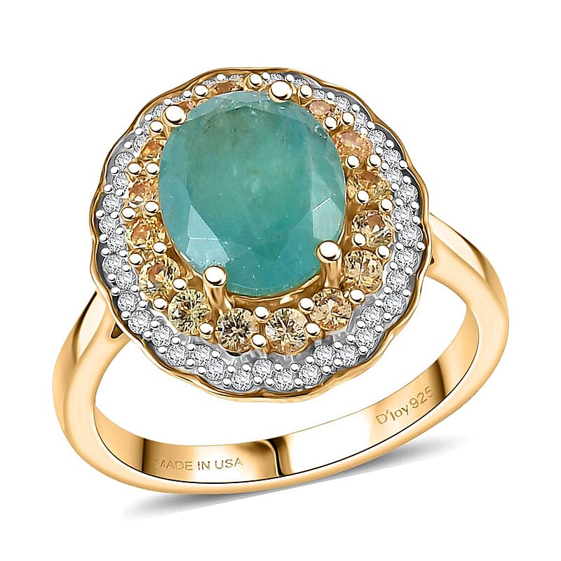 D'Joy Premium Grandidierite and Multi Gemstone 3.75 ctw Regal Harmony Ring in 18K Vermeil Yellow Gold Over Sterling Silver (Size 7.0)