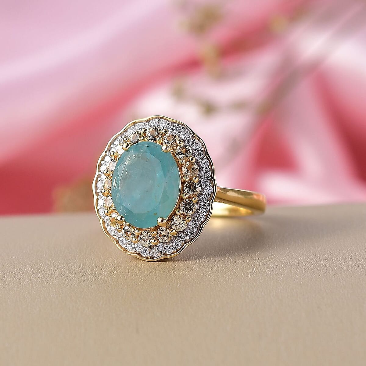 D'Joy Premium Grandidierite and Multi Gemstone 3.75 ctw Regal Harmony Ring in 18K Vermeil Yellow Gold Over Sterling Silver (Size 7.0) image number 1