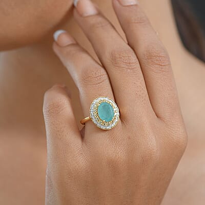 D'Joy Premium Grandidierite and Multi Gemstone 3.75 ctw Regal Harmony Ring in 18K Vermeil Yellow Gold Over Sterling Silver (Size 7.0)