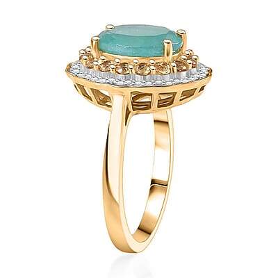 D'Joy Premium Grandidierite and Multi Gemstone 3.75 ctw Regal Harmony Ring in 18K Vermeil Yellow Gold Over Sterling Silver (Size 7.0)